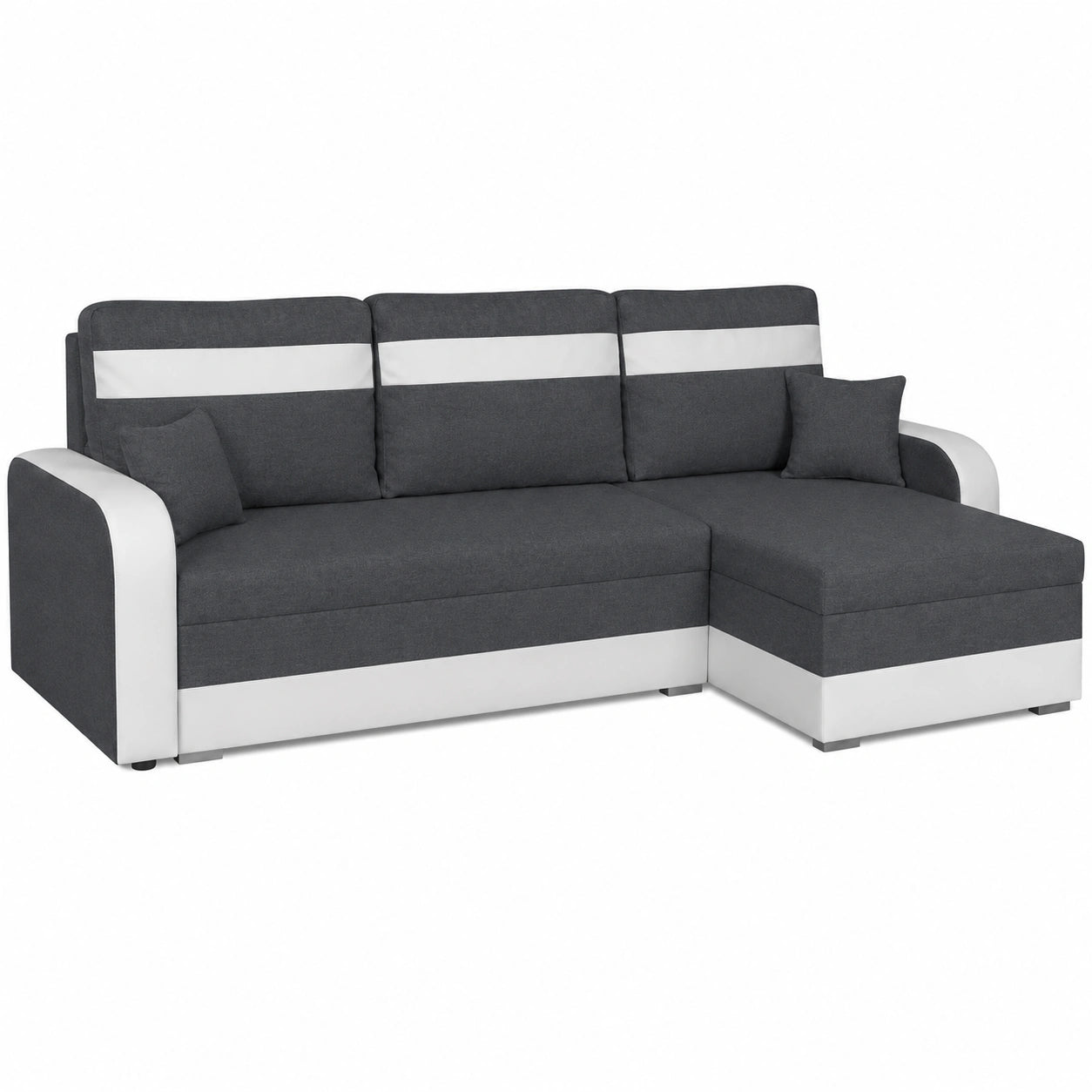 Moderne L-Form Schlafsofa mit Bettkasten und Bonellfederkern in Grau-Weiß