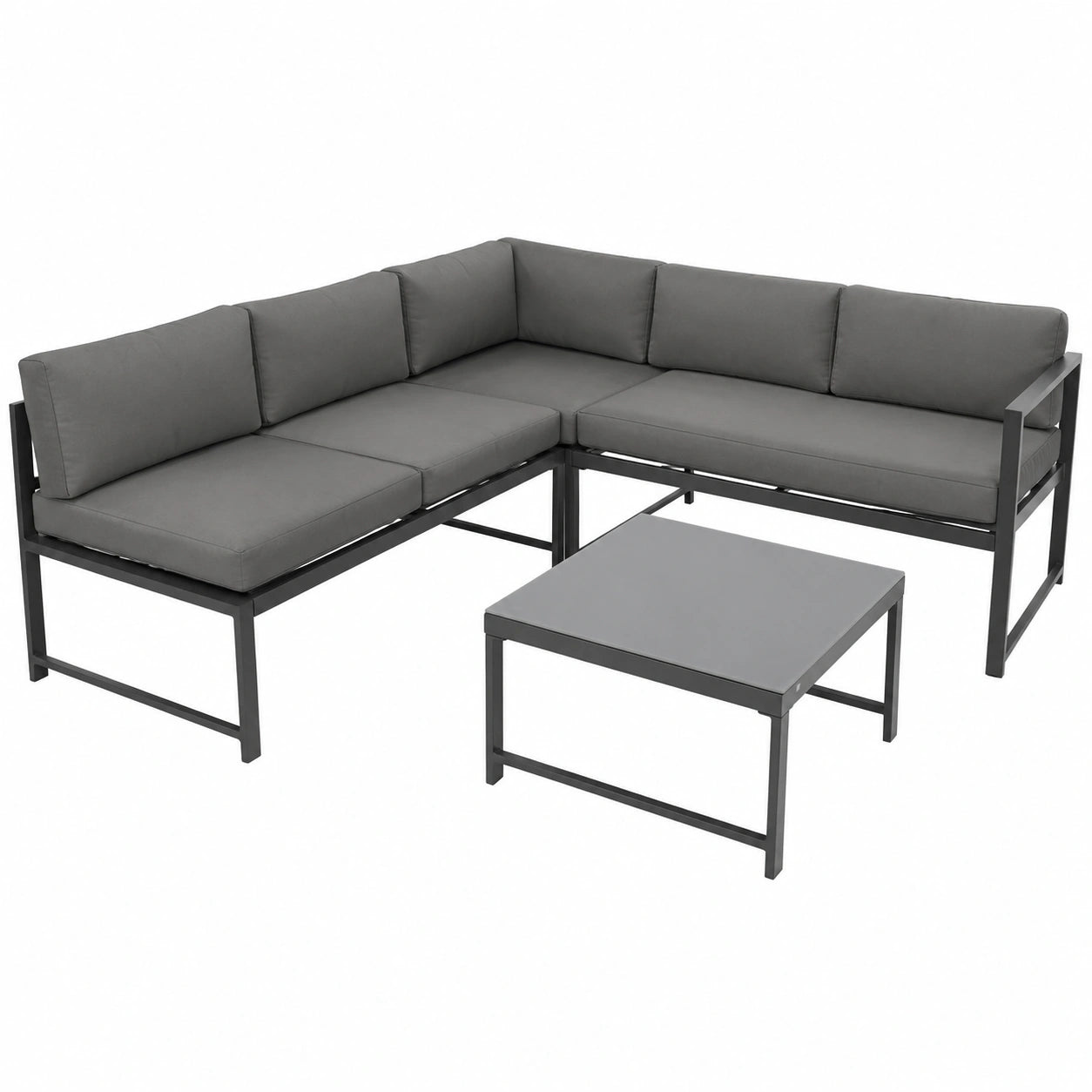 DEGAMO Eck-Loungeset Montana, 192x188 cm, Aluminiumrahmen dunkelgrau, verstellbare Liegefunktion, wetterfeste Outdoor-Polster, grau