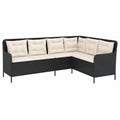 Modulares L-förmiges Gartensofa Set mit Kissen, Poly Rattan, Schwarz