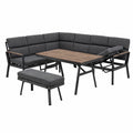 Gartenlounge-Set Nara Eiche: Ecksofa, Esstisch, Bank & Kissen – Wetterfest für 9 Personen – Waschbare Bezüge – Aluminium – Anthrazit