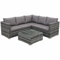 Outdoor Loungeset für 1-7 Personen mit Kissen und Glastisch, Dunkelgrau