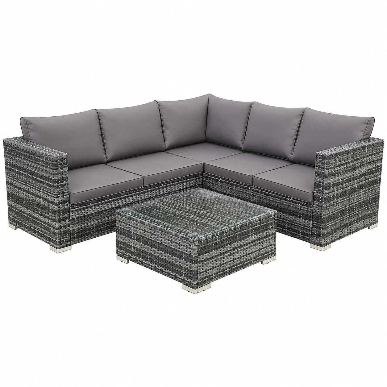 Outdoor Loungeset für 1-7 Personen mit Kissen und Glastisch, Dunkelgrau