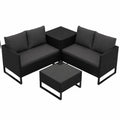 Gartenlounge-Set Polyrattan für 4 Personen – Inklusive Beistelltisch und Auflagenbox, Wetterfestes Balkonmöbel-Set in Schwarz