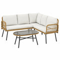 Outsunny 4-teilige Polyrattan Gartenlounge, Ecksofa mit Glastisch und Kissen, Sitzgruppe für 5 Personen, Cremeweiß