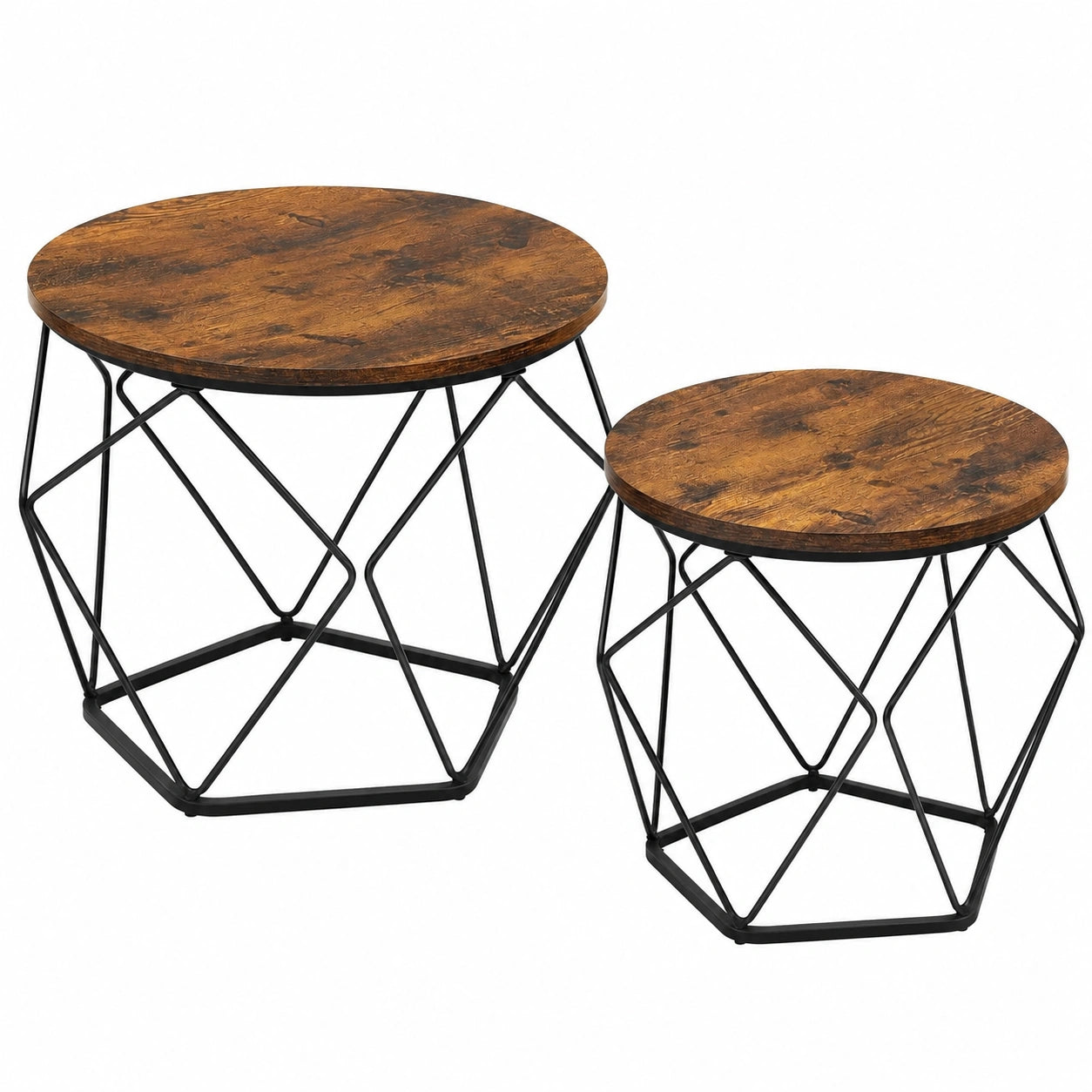 VASAGLE Beistelltisch-Set, rund, Vintage-Stil, abnehmbare Platten, Wohnzimmer, braun-schwarz
