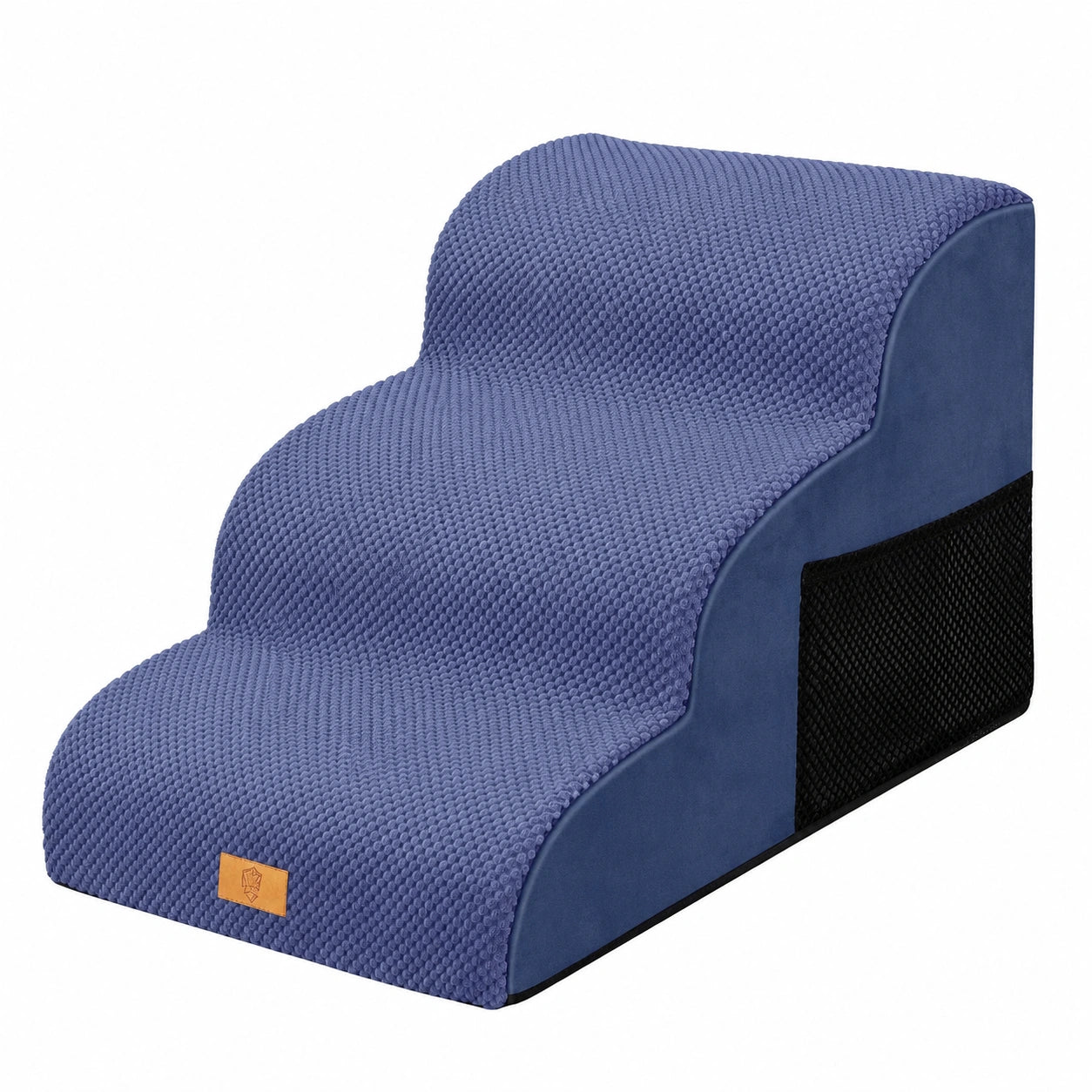 Rutschfeste Haustiertreppe für kleine Hunde, 3-stufig, mit waschbarem Bezug, 40 cm hoch, für Sofa und Bett, blau