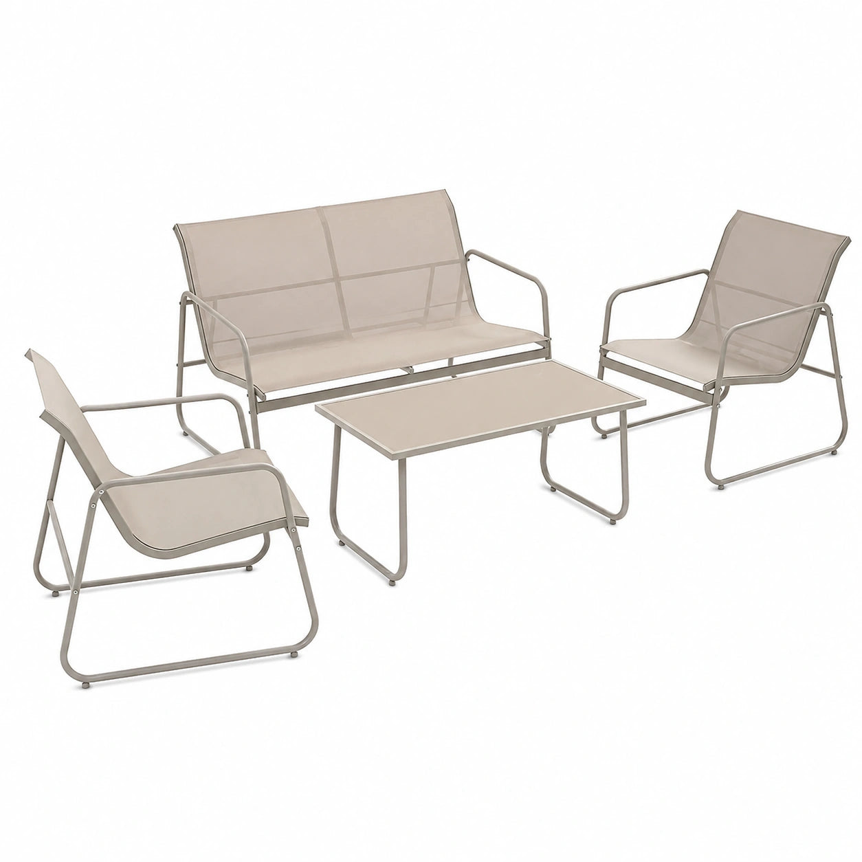 Juskys 4-teilige Gartenmöbelset Genua – Sand, wetterfeste Outdoor-Sitzgarnitur mit Tisch und Bank aus langlebigem Stahl