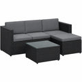SONGMICS Polyrattan Balkonmöbel-Set, Ecksofa Lounge, mit Kissen und Glastisch, Outdoor Terrassenmöbel, schwarz-grau