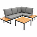 3-teiliges Gartenmöbel-Set in Holzoptik, wetterfestes Ecksofa mit Couchtisch und Kissen, flexibel kombinierbare Sitzgruppe für Terrasse und Balkon