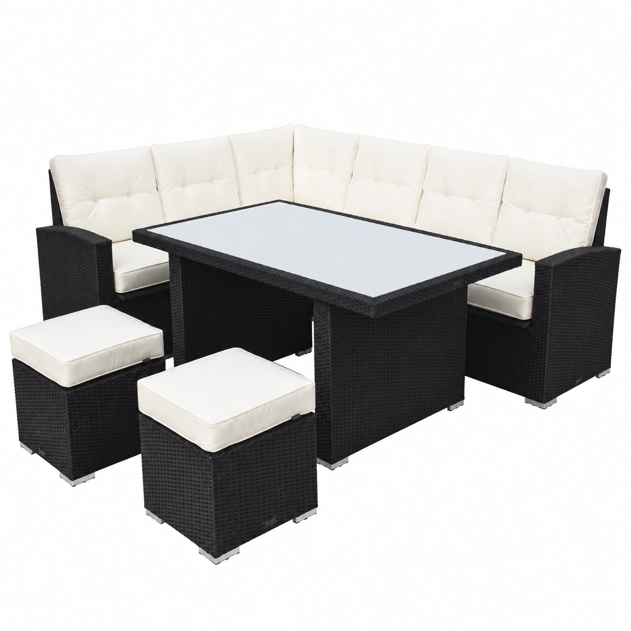 Ragnarök PolyRattan Ecklounge - Premium Gartenmöbel Essgruppe aus Aluminium in Schwarz mit 8 Jahren Garantie - Deutsche Qualitätsproduktion seit 1928