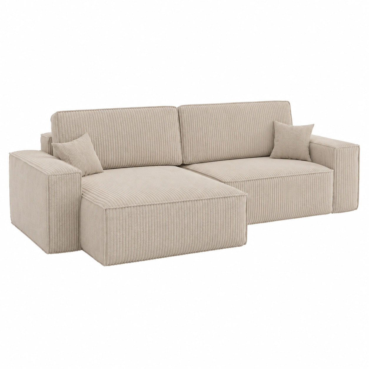 Hochwertiges Ecksofa mit Schlaf- und Stauraumfunktion, L-Form Klappsofa aus Cordstoff, Komfortable Wohnzimmerlandschaft, Dunkelbeige, Linksausrichtung
