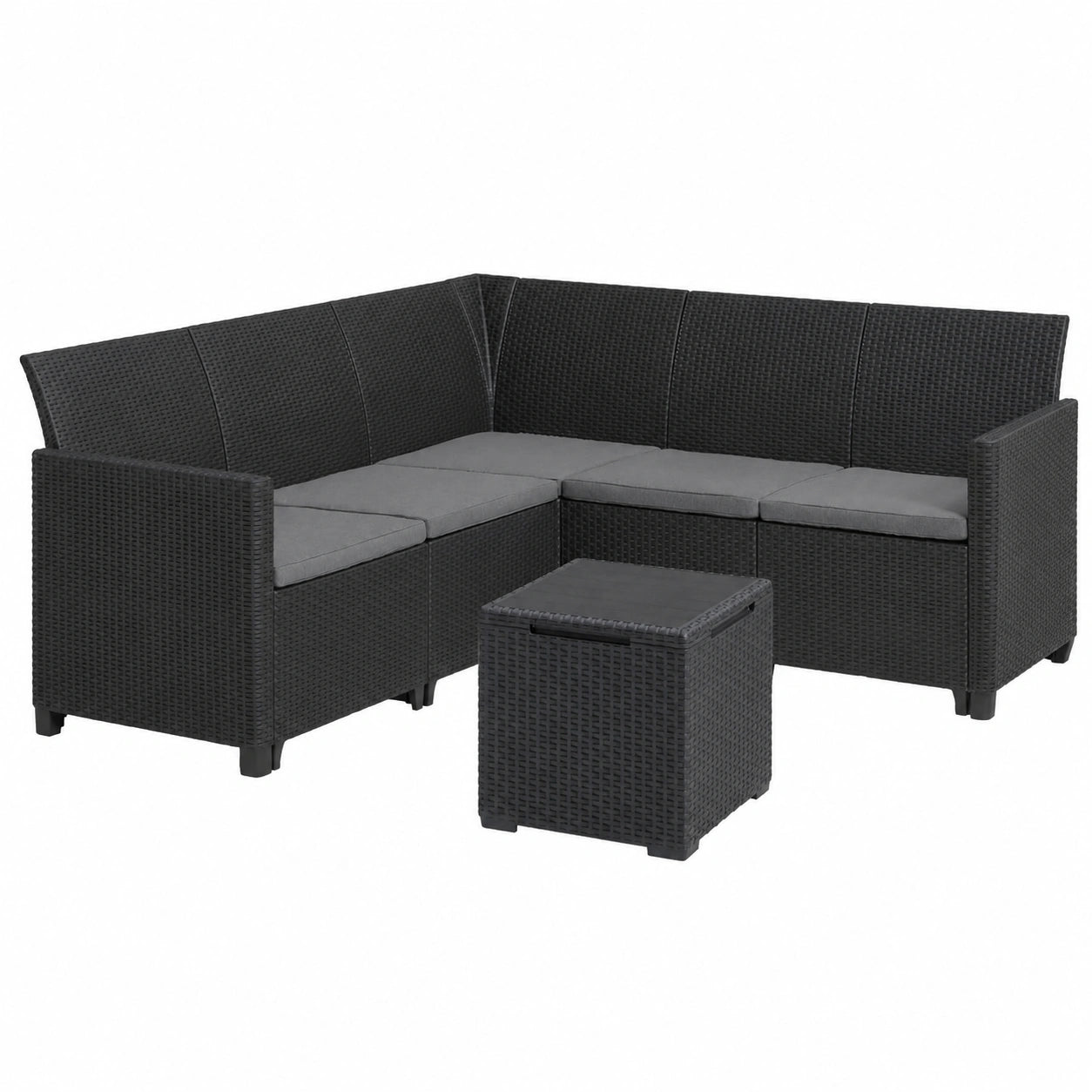 Keter Nora Ecksofa - 5-Sitzer Gartenmöbel-Set mit Kissen und Stauraum-Tisch, Graphit