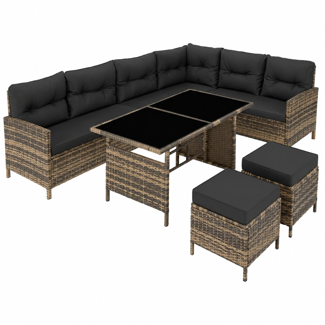 Gartenmöbel-Set aus Polyrattan, 5-teilig mit Sofa, Hocker und Tisch, inklusive Kissen, für Terrasse und Balkon