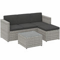 SONGMICS Rattan Gartenmöbel Set, Outdoor Lounge-Ecksofa mit Kissen und Glastisch, Graues Terrassenmöbel für Balkon