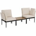 Tectake Aluminium Gartenlounge Set 5-in-1, Wetterfeste Gartenmöbel mit Outdoor-Kissen, Multifunktionale Loungesessel und Liegen, Kompakter Balkontisch für Terrasse und Balkon, Holzoptik