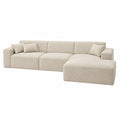 Beige Cord-Ecksofa für 4 Personen mit Hocker und Kissen, 320 cm breit, Federkern
