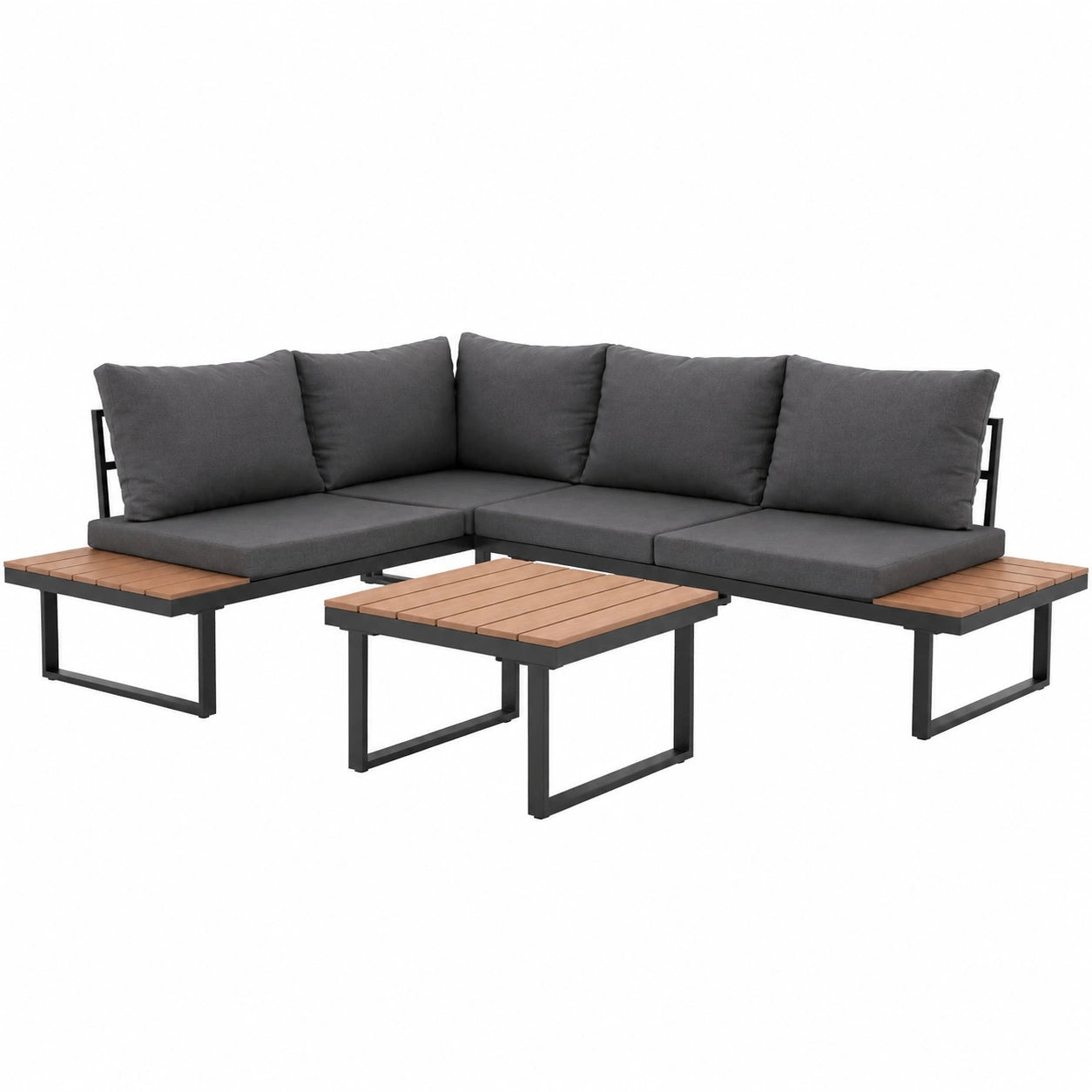 Outdoor Gartenlounge Set für 4, wetterfeste Sitzgruppe mit Tisch und Abdeckung, ideal für Balkon und Terrasse