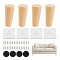 Holz-Möbelfüße, 4er Set, 10 cm Konische Tischbeine, inkl. Montageplatten und Schrauben für Sofa, Bett, Schrank, Stuhl, Tisch, Naturholzfarbe