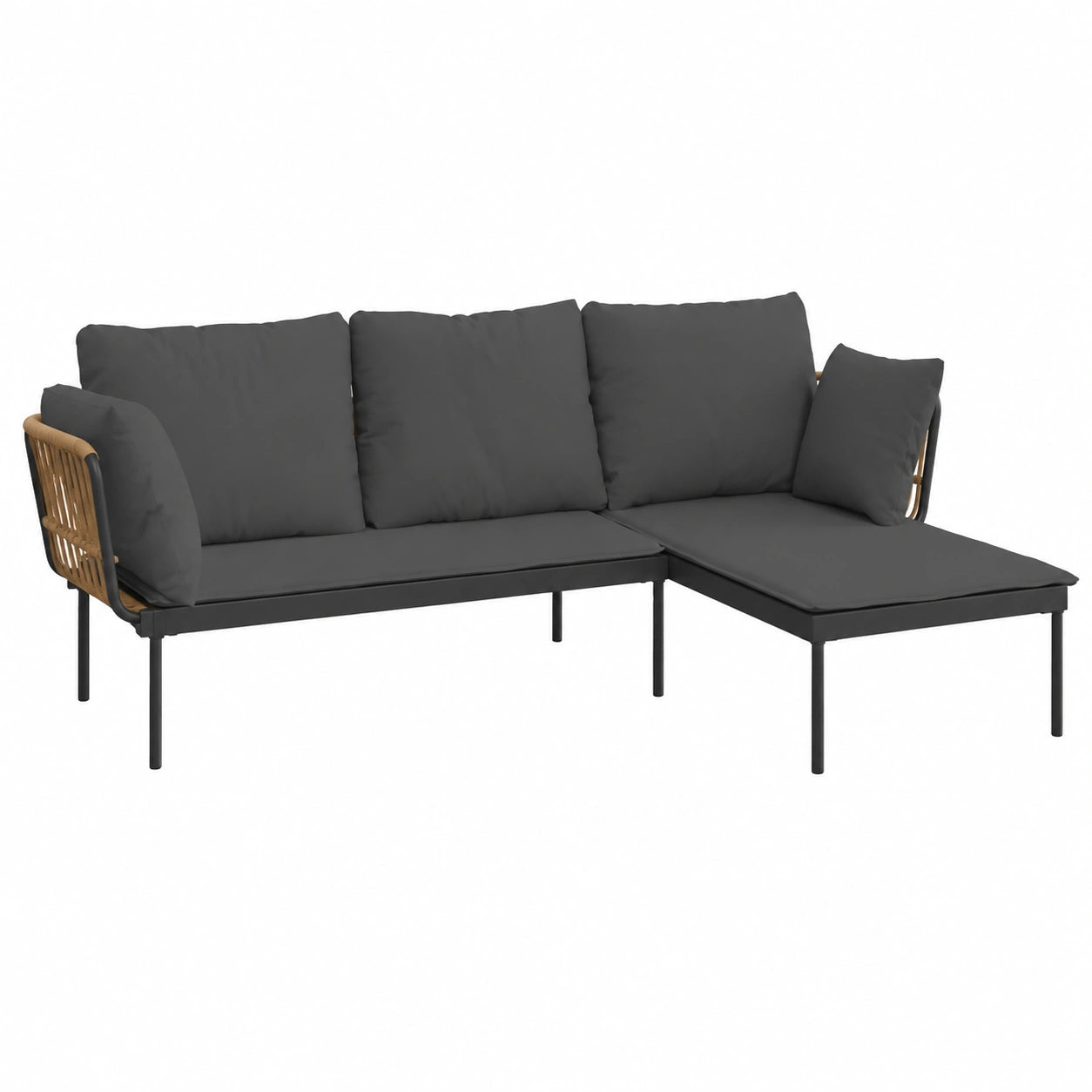 Kompakte Rattan Ecklounge für Balkon und Garten – Metallrahmen Sofaset