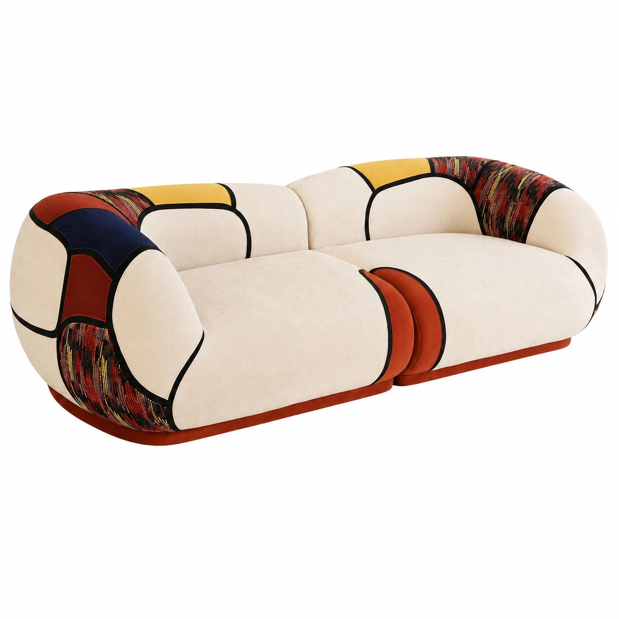 Vipbear Modulares Boho-Sofa ohne Rahmen, 265 cm, 3-Sitzer Chenille Couch mit Kissen, geschwungen, flach verpacktes Schlafsofa, keine Montage