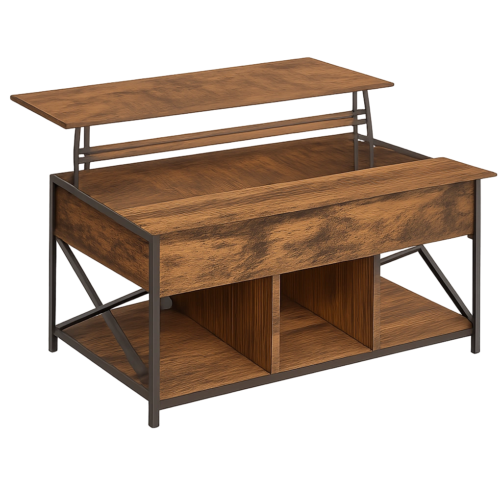 VASAGLE Verstellbarer Couchtisch mit Stauraum, Vintagebraun-Schwarz, 60 x 100 cm