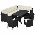Casaria® Polyrattan Ecklounge Set mit WPC Tisch, Sofa und Stühlen, Wetterfeste Gartenmöbel für Terrasse und Balkon, Schwarz