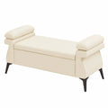 Stauraum-Sitzbank 128cm mit Kissen und Armlehnen aus PU-Leder, ideal für Wohnzimmer, Schlafzimmer und Flur, Beige
