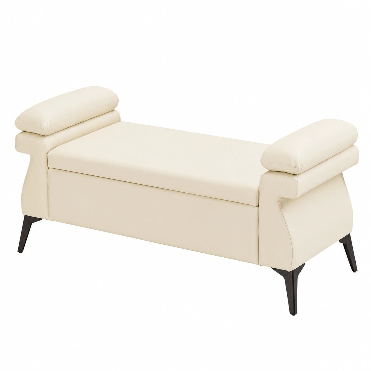 Stauraum-Sitzbank 128cm mit Kissen und Armlehnen aus PU-Leder, ideal für Wohnzimmer, Schlafzimmer und Flur, Beige