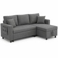 Merax L-Form Schlafsofa mit Bettkasten und Seitentaschen, Modernes Ecksofa mit Stauraum, Dunkelgraue 3-Sitzer-Couch für Wohnzimmer