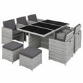 Hochwertiges Polyrattan Gartenmöbel-Set für 10 Personen, mit klappbaren Stühlen und Tisch, hellgrau