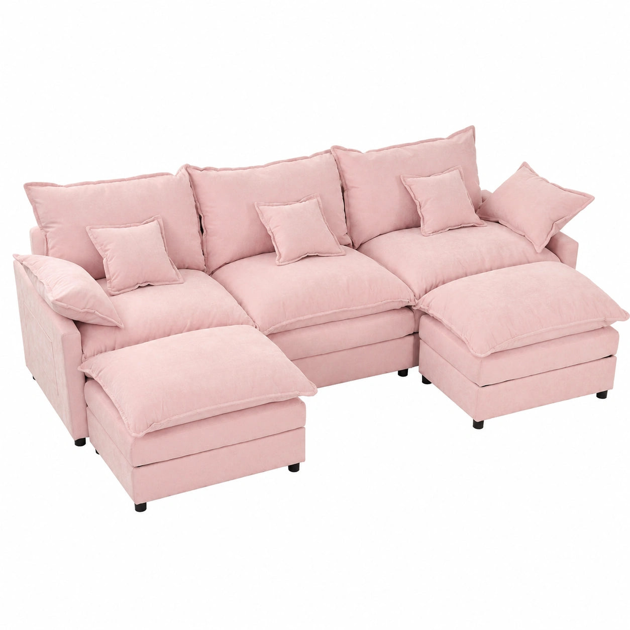 Modernes U-förmiges 3-Sitzer Ecksofa mit Hocker, Komfort-Design in Hellrosa