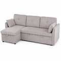 Merax Ecksofa mit Bettkasten, Stauraum, Schlafcouch in L-Form, Samt Hellgrau, Links/Rechts wechselbar