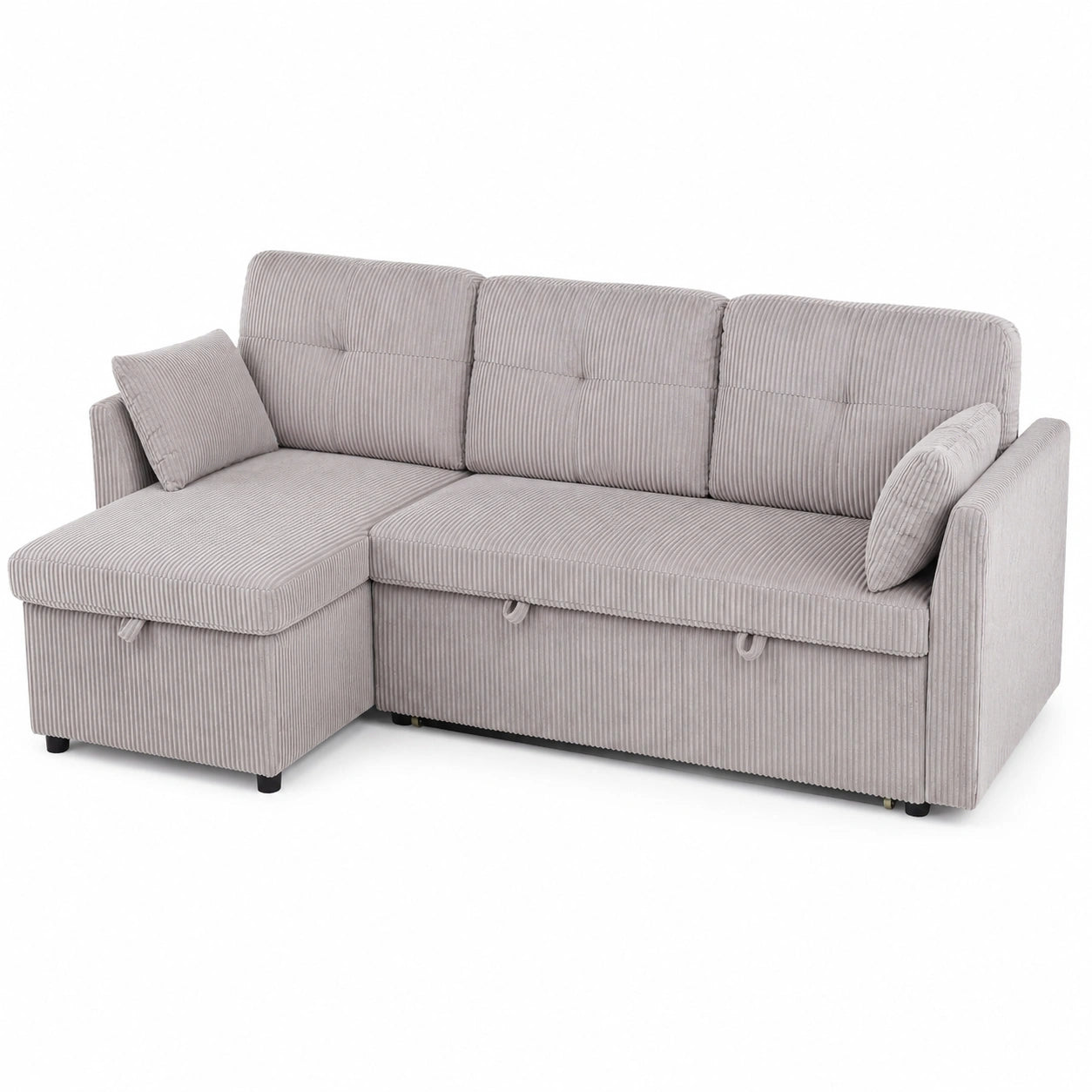 Merax Ecksofa mit Bettkasten, Stauraum, Schlafcouch in L-Form, Samt Hellgrau, Links/Rechts wechselbar