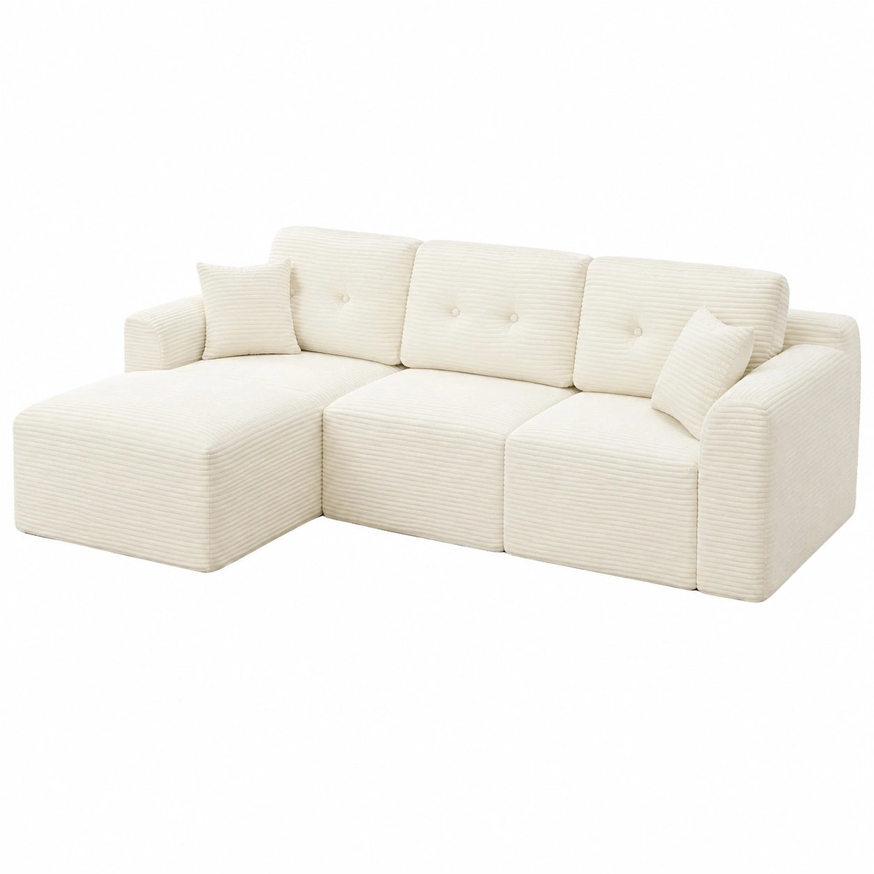 VASAGLE Ecksofa, 244 cm breit, modulares Schlafsofa mit Chaiselongue, vakuumverpackt, montagefrei, cremeweiß, für Wohnzimmer und Gästezimmer