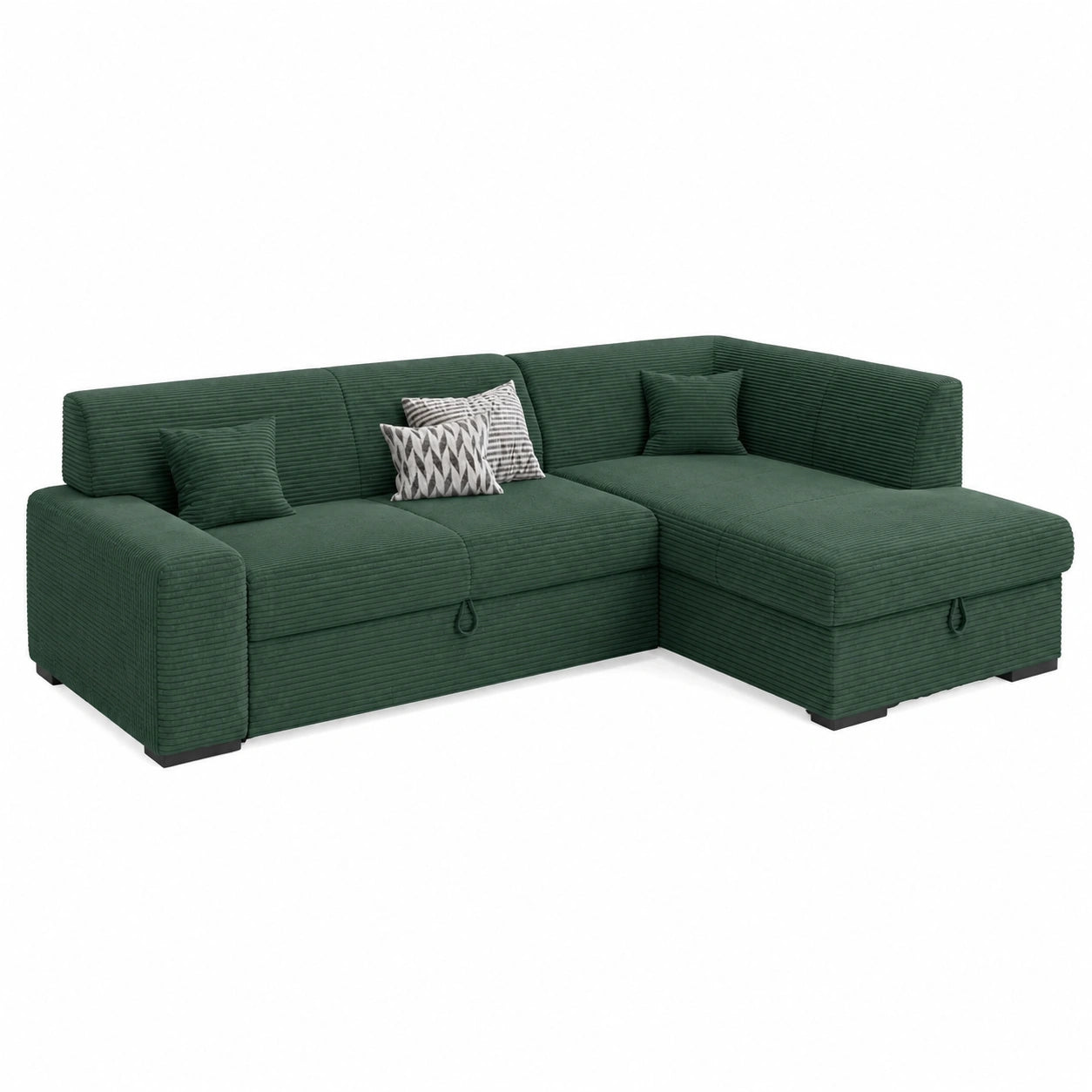 BROMARKT Ecksofa mit Bettfunktion, Dunkelgrün, rechte Seite, 260 cm, inklusive Stauraum, Cordstoff