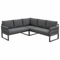 Modulares Garten-Lounge-Set für 6 Personen, Ecksofa und Sessel mit verstellbarem Tisch, wasserabweisenden Kissen, ideal für Balkon und Terrasse, Grau