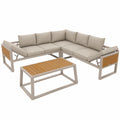 Outdoor Lounge Set für 6-7 Personen, mit verstellbaren Rückenlehnen und Armlehnen, inklusive Eisbehälter und 10 cm dicken Kissen, beige