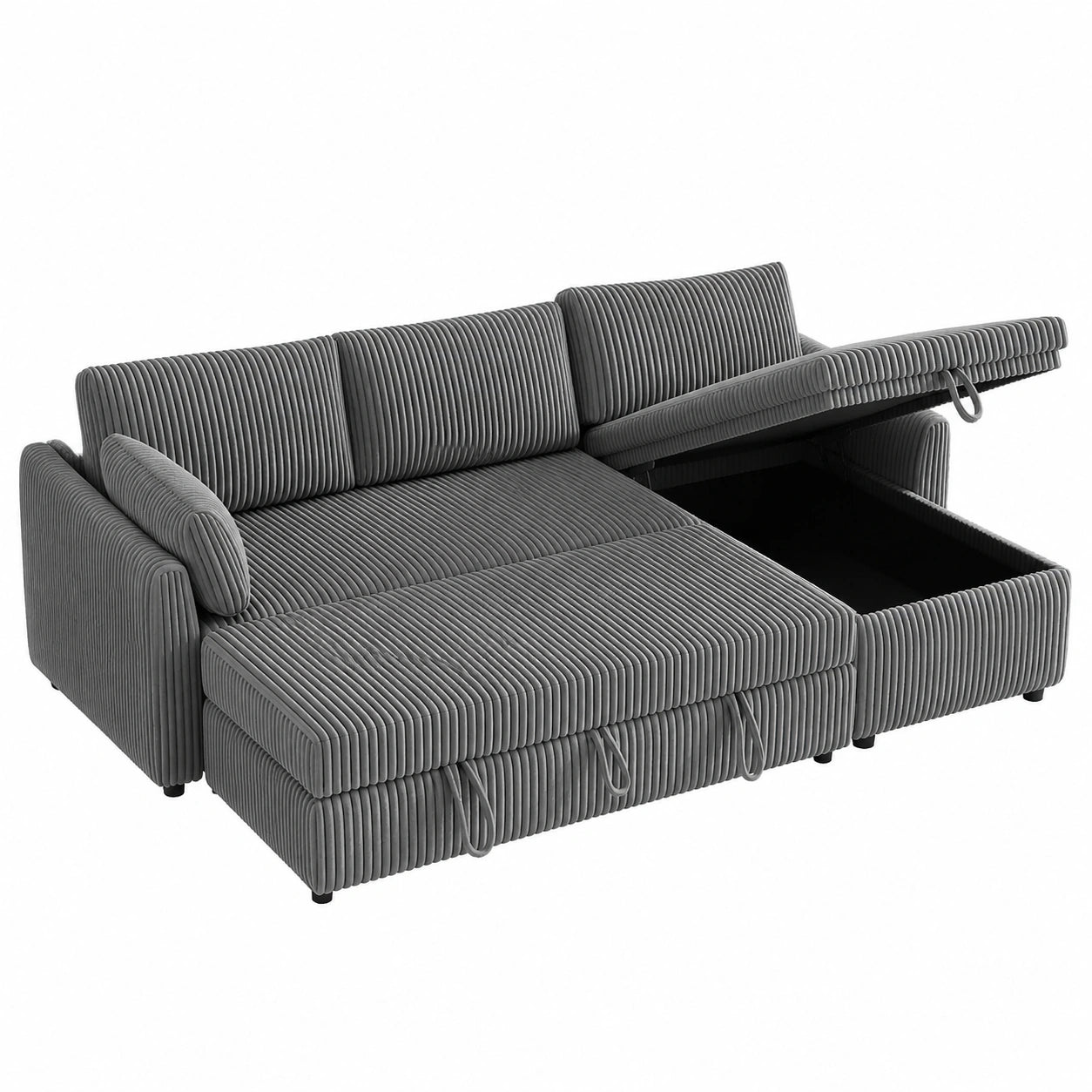 Ecksofa mit Schlaffunktion und Stauraum, Cordbezug, L-förmig, ausziehbar, wendbare Chaiselongue, Grau