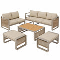 7-teiliges Gartenmöbel-Set für 6-7 Personen, Loungesessel mit verstellbaren Füßen und Seil, inklusive Kissen, Beige