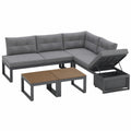 5-teiliges Gartenmöbel-Set mit verstellbarer Rückenlehne und Stauraum, inkl. Kissen, ideal für Balkon und Garten in Dunkelgrau