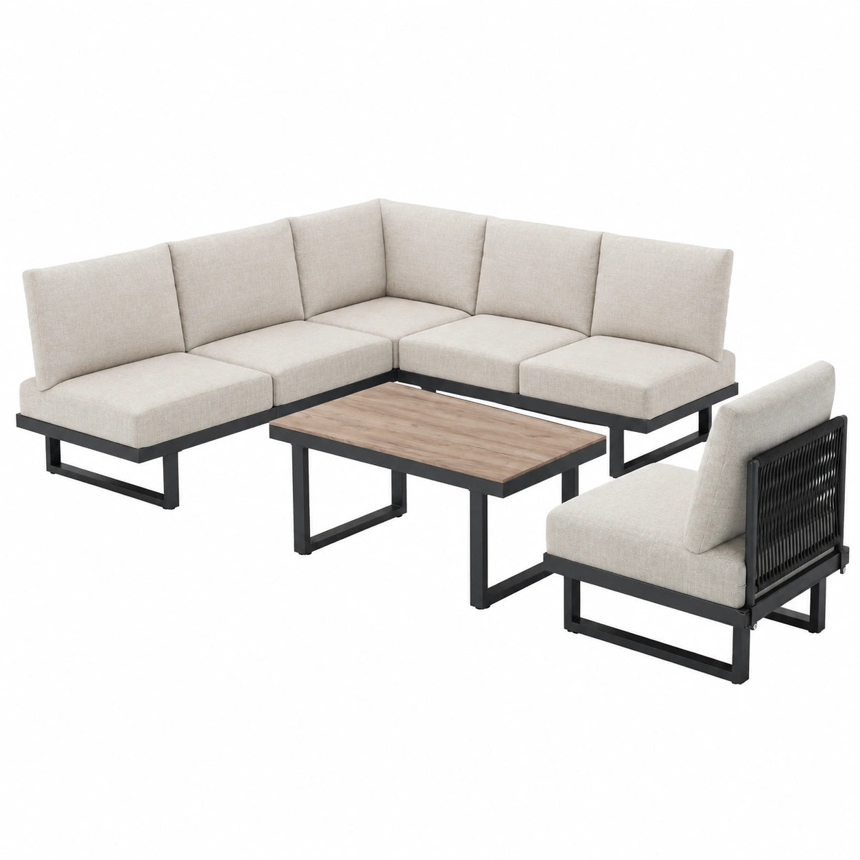 Gartenmöbel-Set, 5-teilig, Outdoor Lounge, Stahlrahmen, Graubeige, Inklusive Kissen