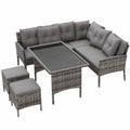 Hochwertiges Rattan Gartenset: Ecksofa, Tisch & waschbare Bezüge - Grau