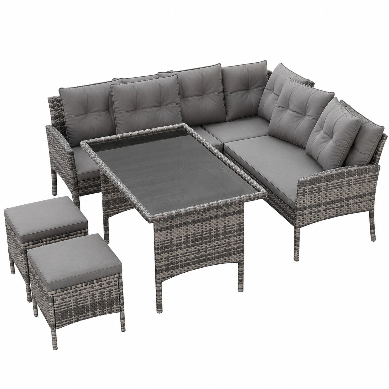 Hochwertiges Rattan Gartenset: Ecksofa, Tisch & waschbare Bezüge - Grau