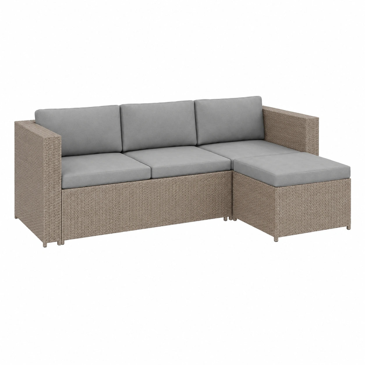 Merax Gartenset aus Polyrattan für 3-4 Personen, Balkonmöbel mit Kissen und Glastisch, ideal für Terrasse und Garten, Ecksofa in Khaki
