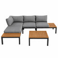 Merax 4-Personen Gartenmöbel Set, wetterfeste Outdoor Lounge mit Sofatisch, verzinktes Eisen & Massivholz, ideal für Garten, Balkon und Terrasse, inkl. Kissen, graue Ecksofa-Gruppe