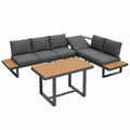 5-teiliges Garten-Lounge-Set, verstellbare Outdoor-Möbel, inkl. Kissen, verzinktes Eisengestell, grau