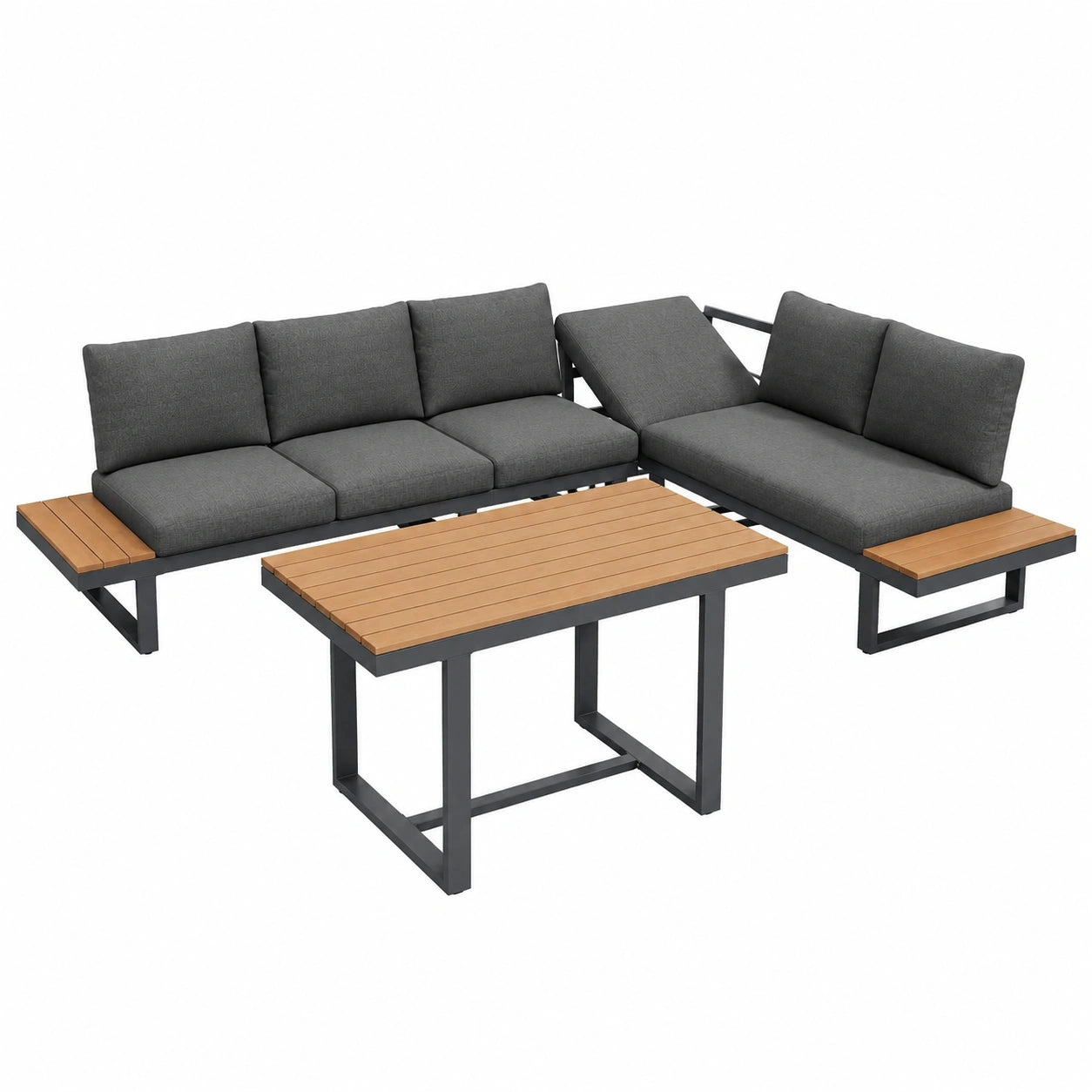 5-teiliges Garten-Lounge-Set, verstellbare Outdoor-Möbel, inkl. Kissen, verzinktes Eisengestell, grau
