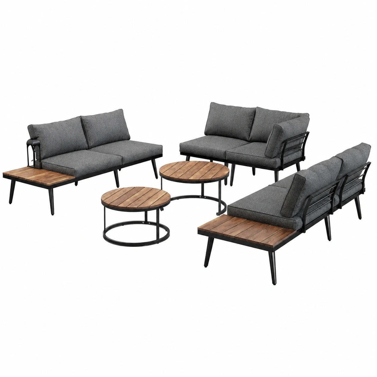 Luxuriöse Merax Gartenmöbel Sitzgruppe für 6 Personen, wetterfeste Lounge mit Sofatisch aus Eisen und Holz, ideal für Terrasse und Balkon, inklusive Kissen, Grau