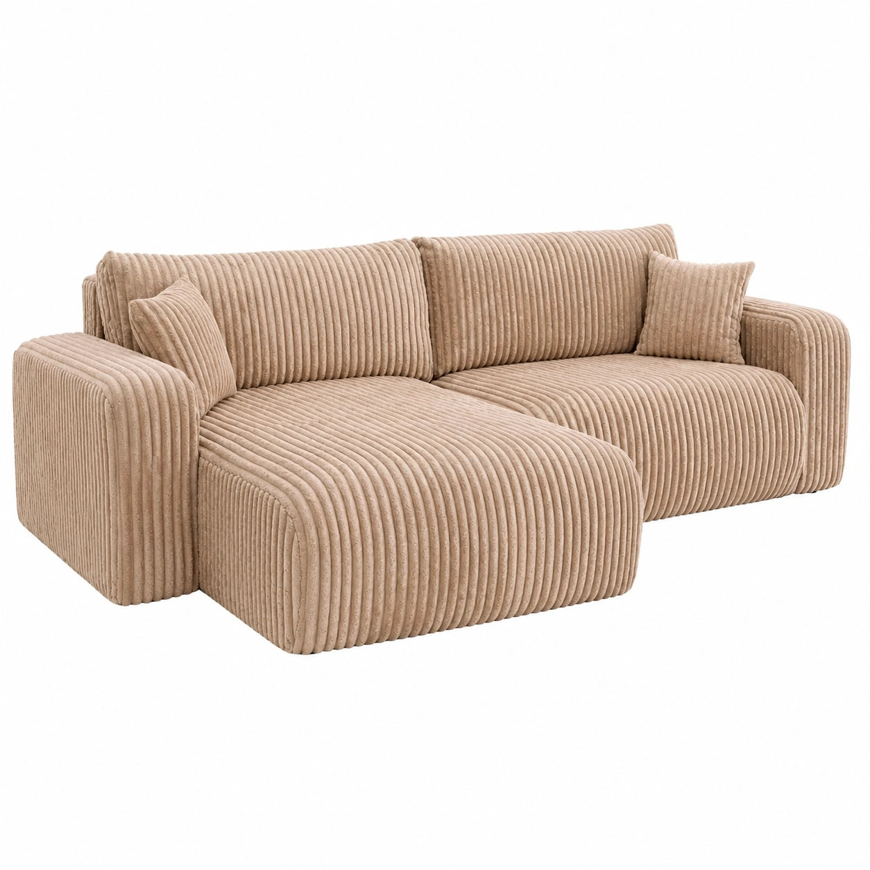 Modernes Ecksofa TILIO Braun mit Schlaffunktion und Stauraum, Cordstoff, 3-Sitzer, 244x148x82 cm