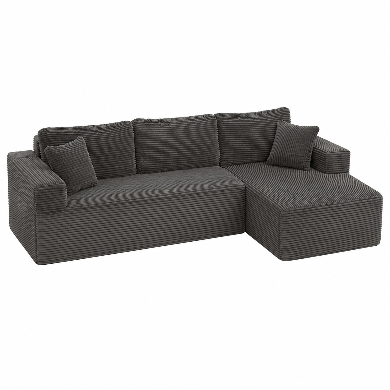 Modulares L-Form Ecksofa mit Schlaffunktion, Memory-Schaum und Cordstoff, 272 cm, Grau, Recamiere rechts